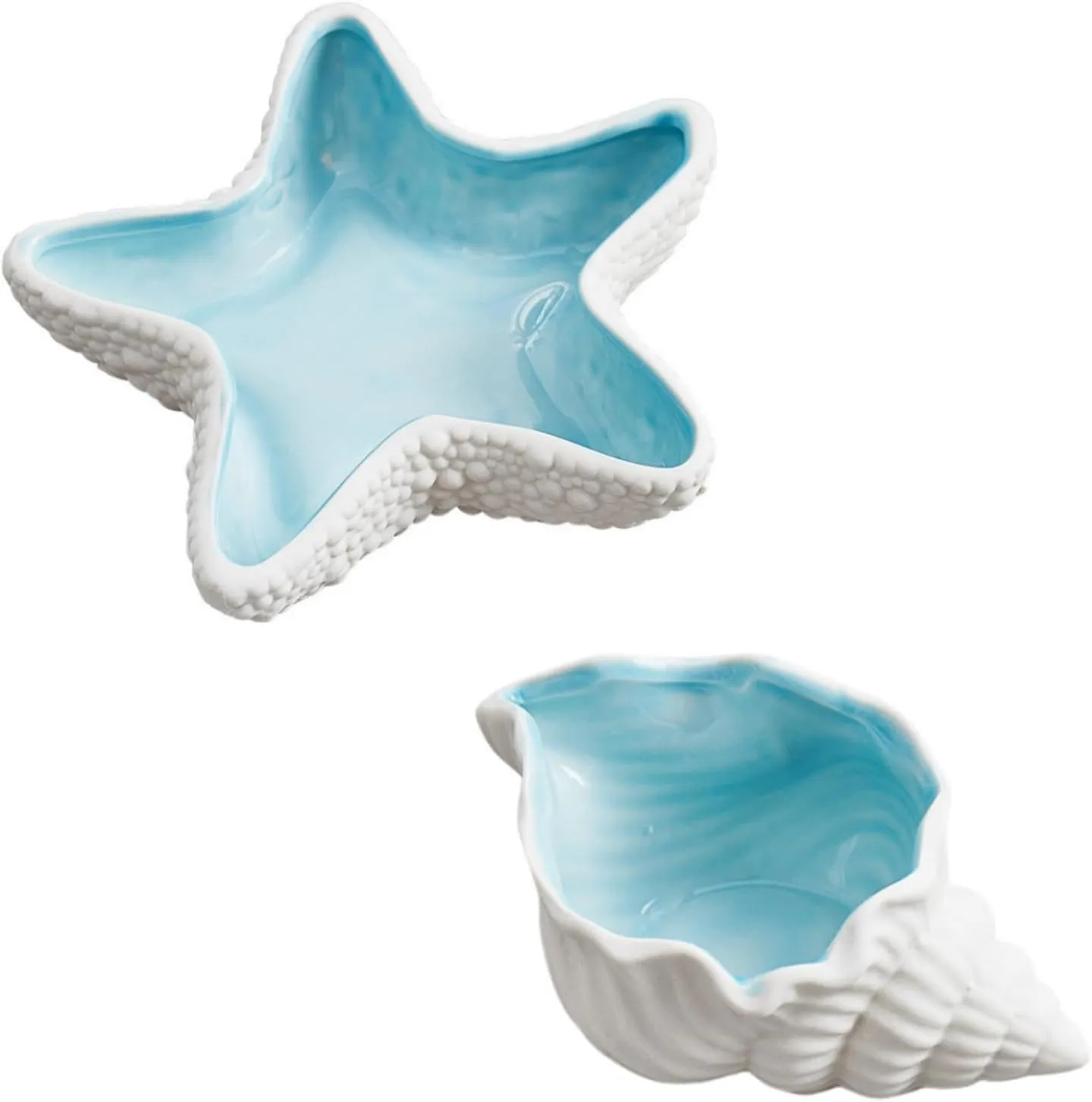 2 Pcs Conch Starfish Jewelry Tray Ceramic Ring Earring Necklace Holder Jewelry Trinket Dish Decorative Trays for Home Decor Jewelry Storage
