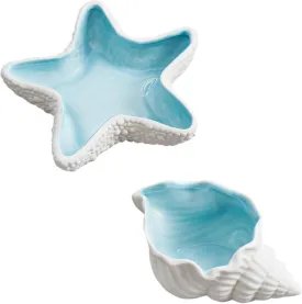 2 Pcs Conch Starfish Jewelry Tray Ceramic Ring Earring Necklace Holder Jewelry Trinket Dish Decorative Trays for Home Decor Jewelry Storage
