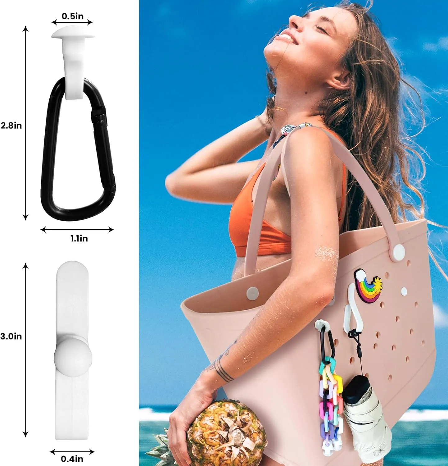 4Pcs Hooks Set Accessories Compatible for Bogg Bag, Insert Carabiner Key Chain Holder Charms, Compatible for Small & Large Beach Bags