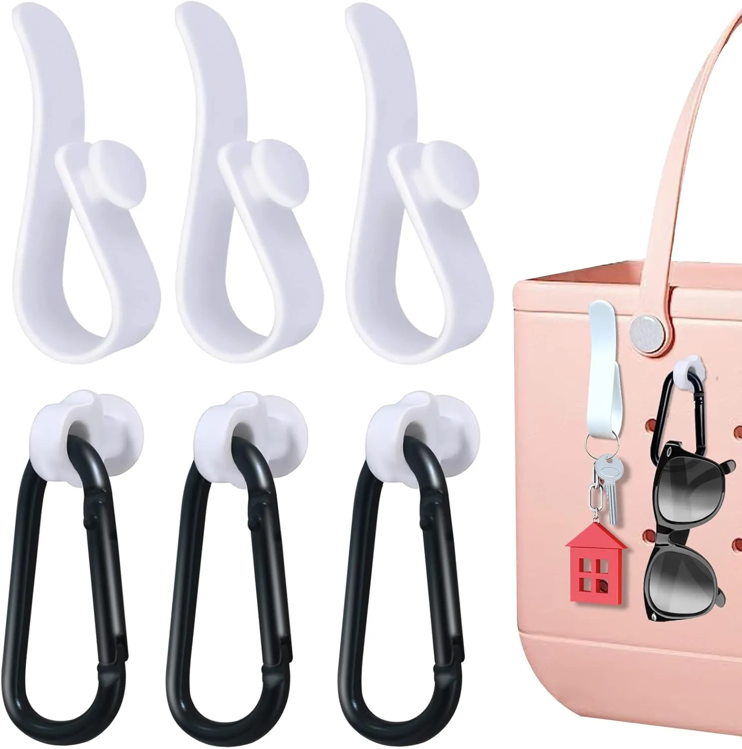 4Pcs Hooks Set Accessories Compatible for Bogg Bag, Insert Carabiner Key Chain Holder Charms, Compatible for Small & Large Beach Bags