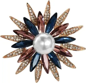Austrain Crystal Geometry Flower Brooch Pins with Simulated Pearl Bouquet Jewelry Accessories for Women