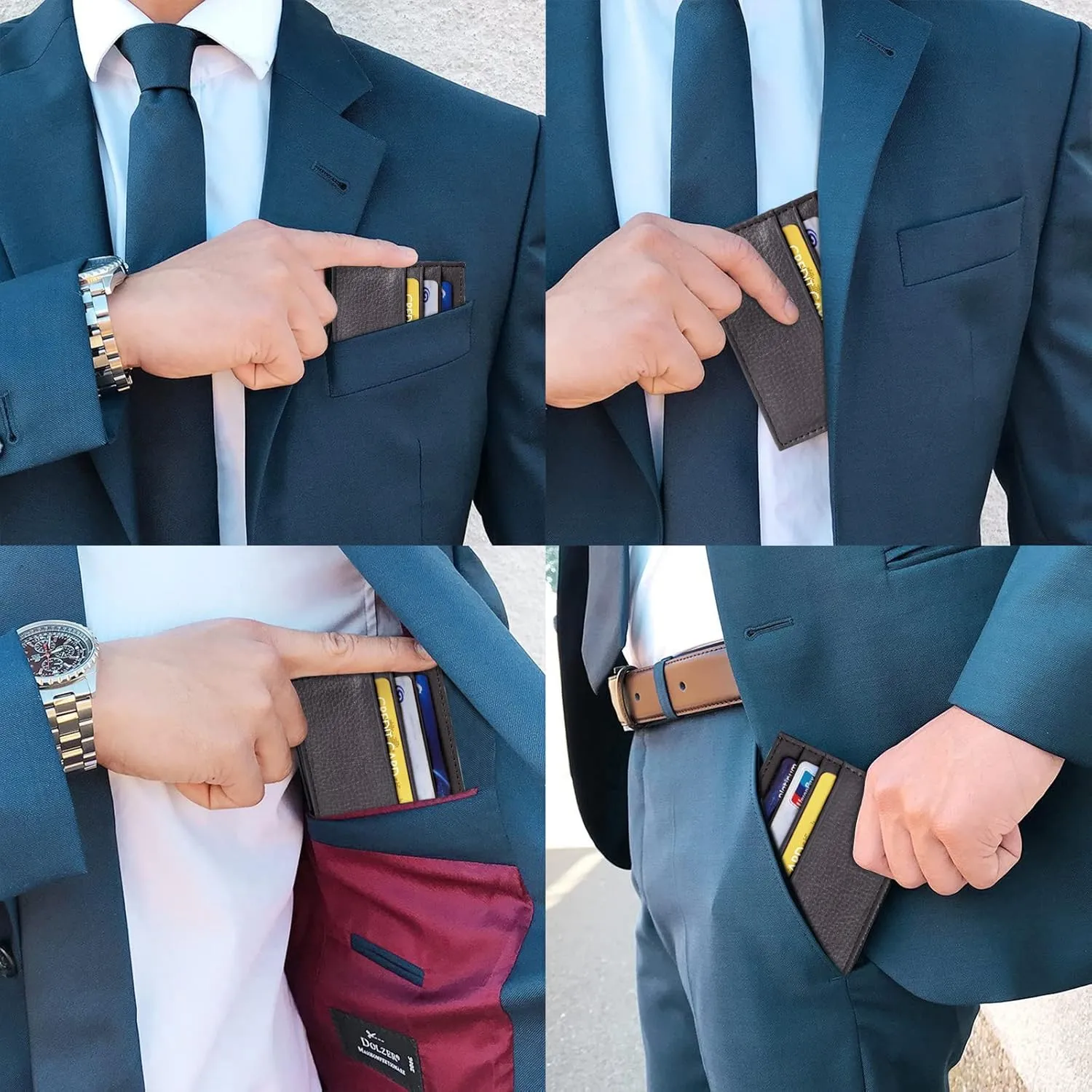 Credit Card Holder Wallet, RFID Blocking Leather Ultra Slim Wallet, Thin Minimalist Credit Card Case Card Protector, Front Pocket Wallets for Men, Women - 6 Card Slots and 1 Pockets (Dark Brown)