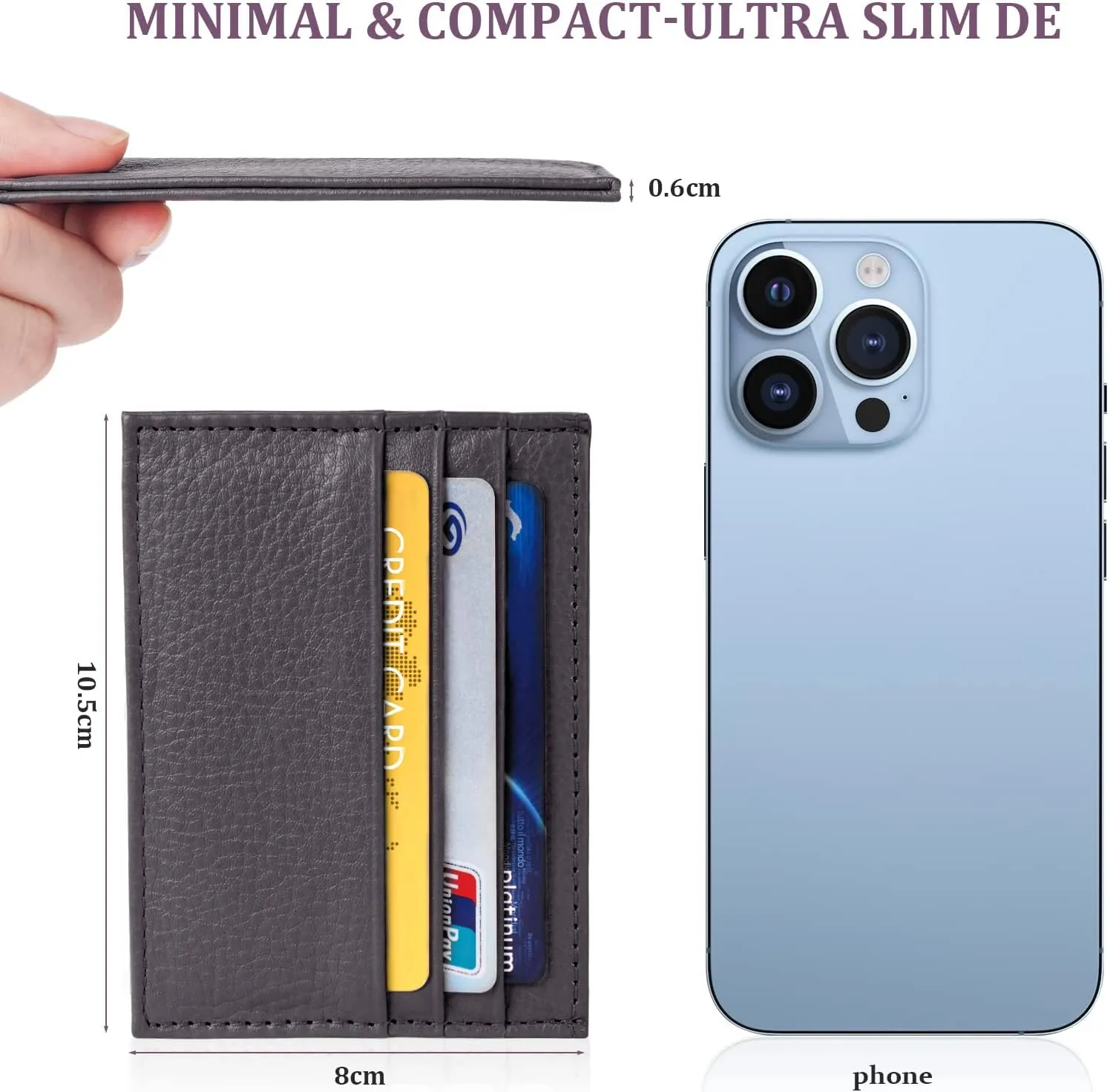 Credit Card Holder Wallet, RFID Blocking Leather Ultra Slim Wallet, Thin Minimalist Credit Card Case Card Protector, Front Pocket Wallets for Men, Women - 6 Card Slots and 1 Pockets (Dark Brown)