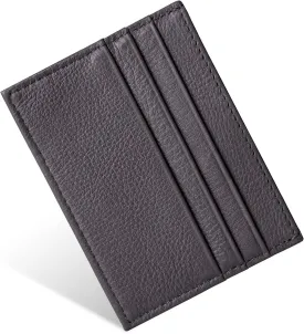 Credit Card Holder Wallet, RFID Blocking Leather Ultra Slim Wallet, Thin Minimalist Credit Card Case Card Protector, Front Pocket Wallets for Men, Women - 6 Card Slots and 1 Pockets (Dark Brown)