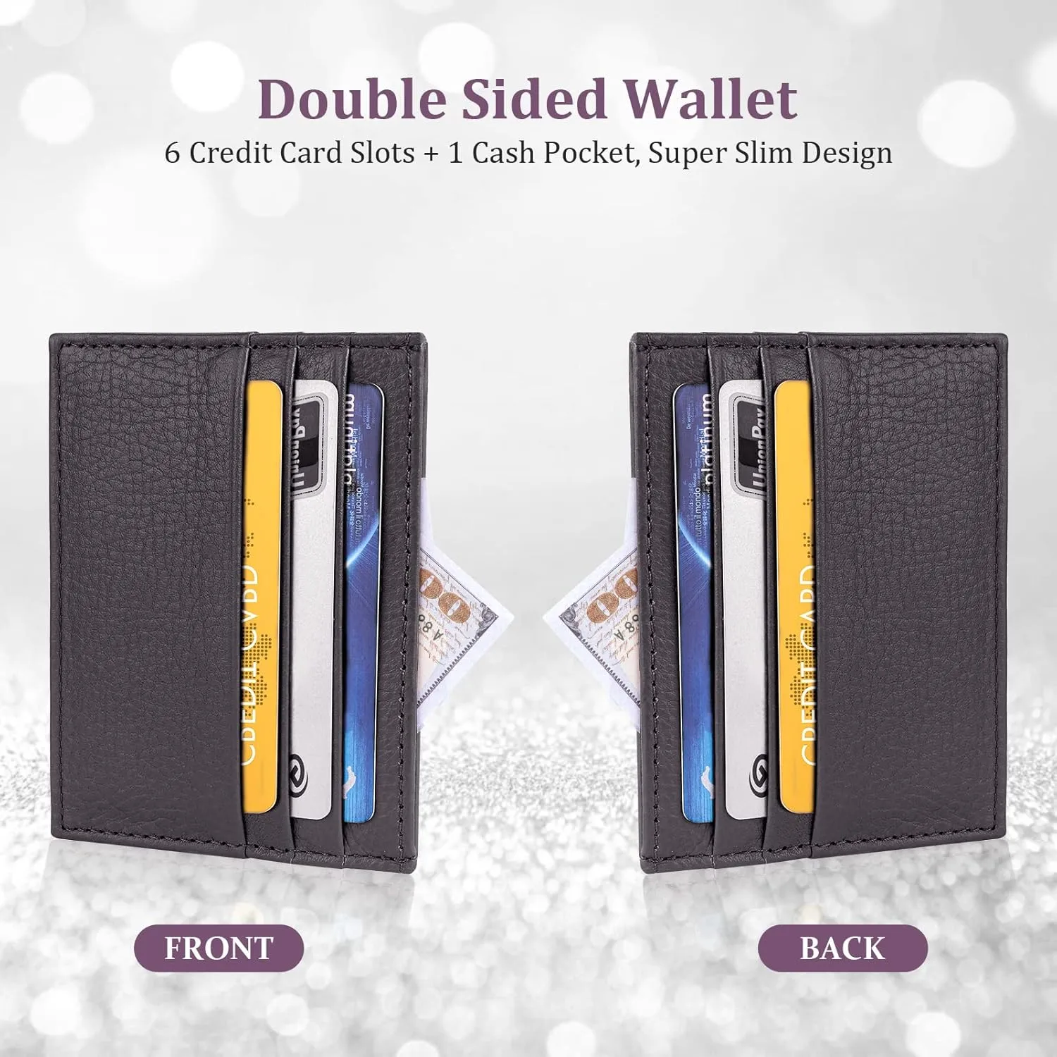 Credit Card Holder Wallet, RFID Blocking Leather Ultra Slim Wallet, Thin Minimalist Credit Card Case Card Protector, Front Pocket Wallets for Men, Women - 6 Card Slots and 1 Pockets (Dark Brown)