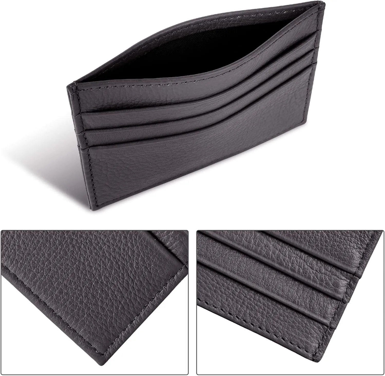 Credit Card Holder Wallet, RFID Blocking Leather Ultra Slim Wallet, Thin Minimalist Credit Card Case Card Protector, Front Pocket Wallets for Men, Women - 6 Card Slots and 1 Pockets (Dark Brown)