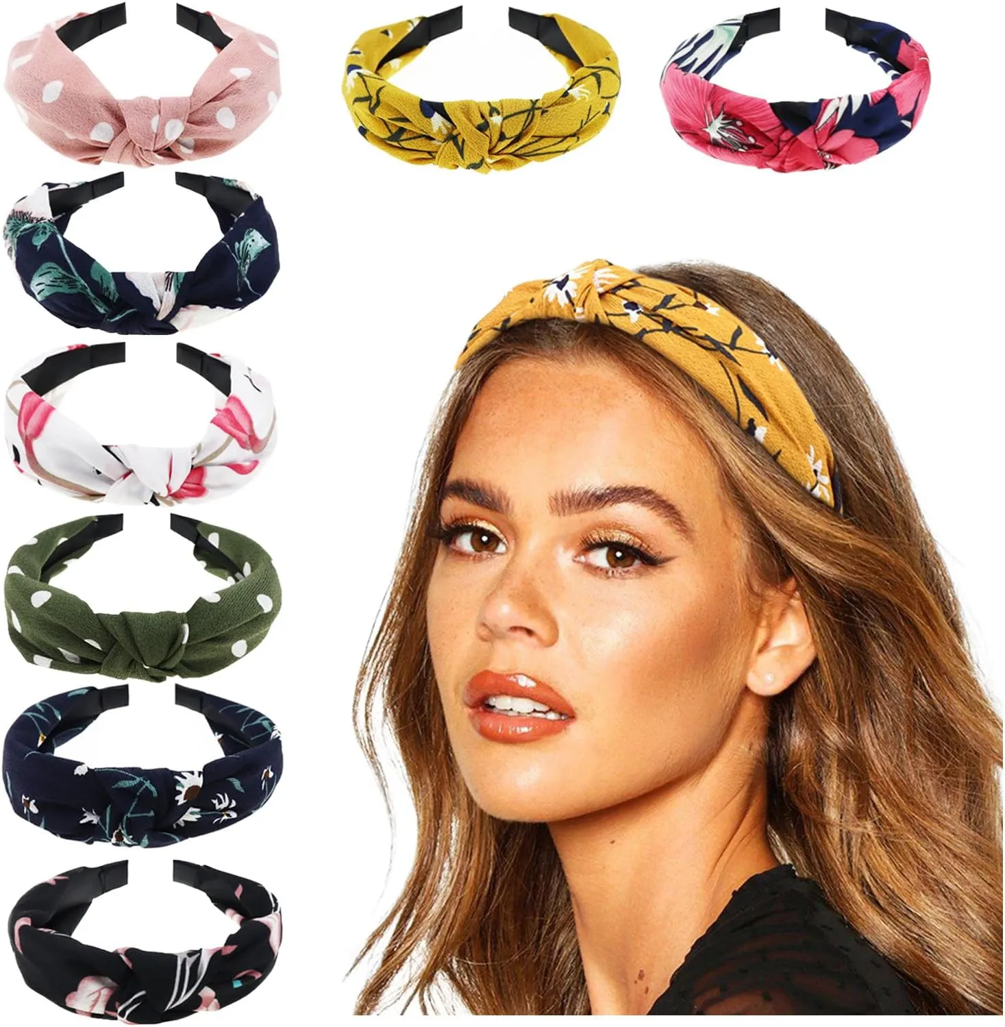 DRESHOW 8 Pack Knotted Headbands for Women Wide Turban Headband Yoga Exercise Ribbing Hair Hoop Hair Bands Accessories