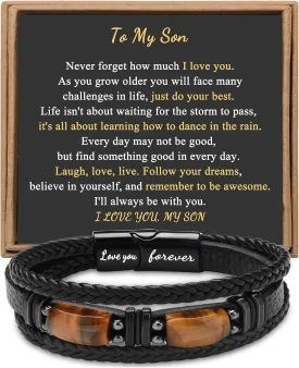   for Men     Dad Boyfriend Son Grandson Brother Love You Forever Tiger Eye Stone Father's Day Birthday Anniversary Christmas Black Jewelry 7.5/8.5/9 Inches