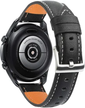 Genuine Leather Watch Band Compatible with Samsung Galaxy Watch 3 45mm, Quick Release 22mm Replacement Strap Fit for 145mm-205mm (5.7-8.1 Inch) Inch Wrists, Adjustable Buckle(Black)