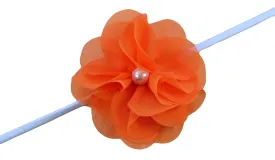 Girls Pearl Chiffon Flower Elastic Headband (ORANGE)