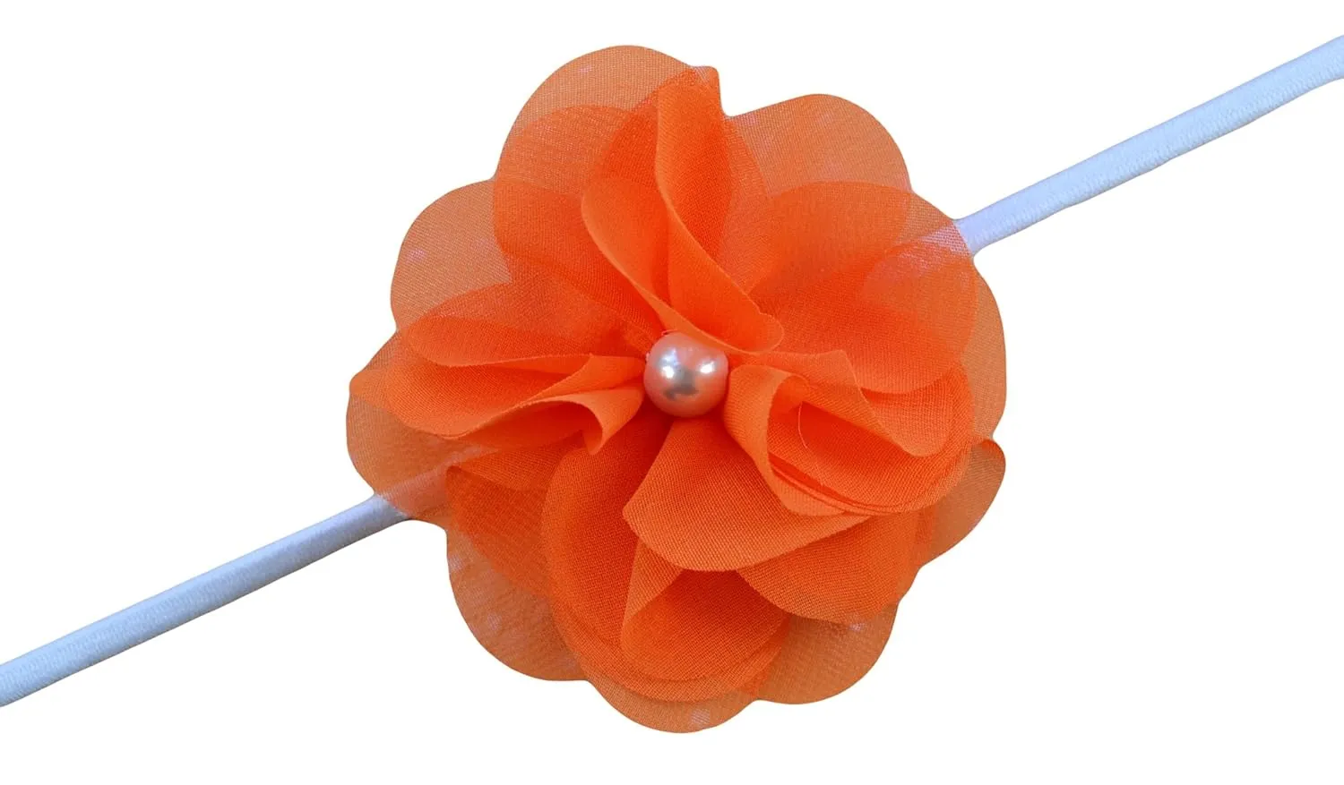 Girls Pearl Chiffon Flower Elastic Headband (ORANGE)