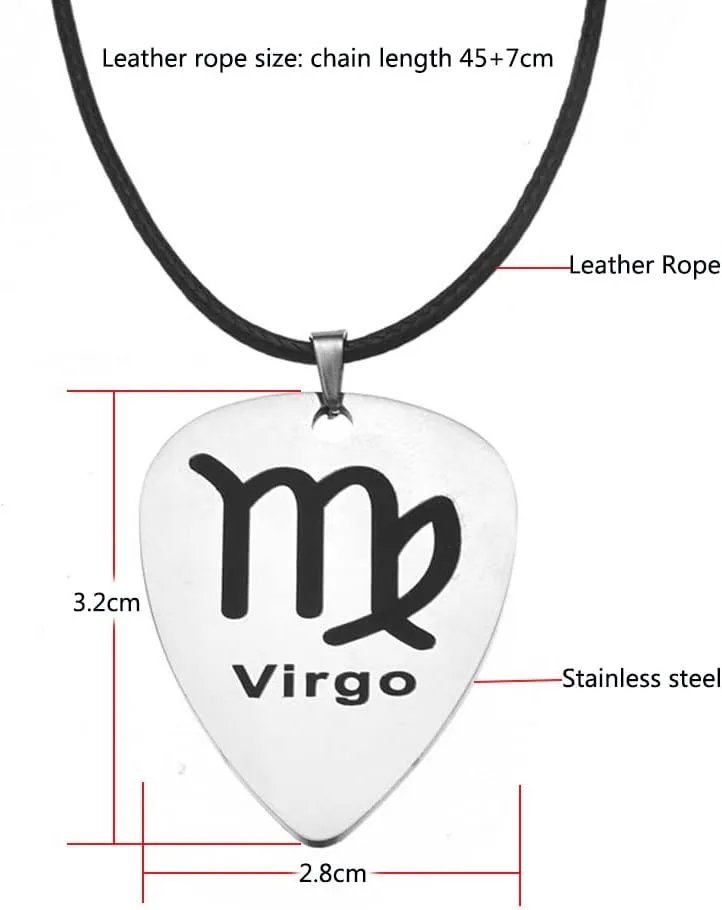 Guitar Pick Necklace for Men Women Stainless Steel Pick Constellation Zodiac Necklace Choker Music Lover Lettering Zodiac Pendant Rock Punk Jewelry Gift