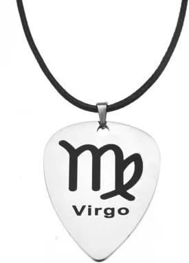 Guitar Pick Necklace for Men Women Stainless Steel Pick Constellation Zodiac Necklace Choker Music Lover Lettering Zodiac Pendant Rock Punk Jewelry Gift