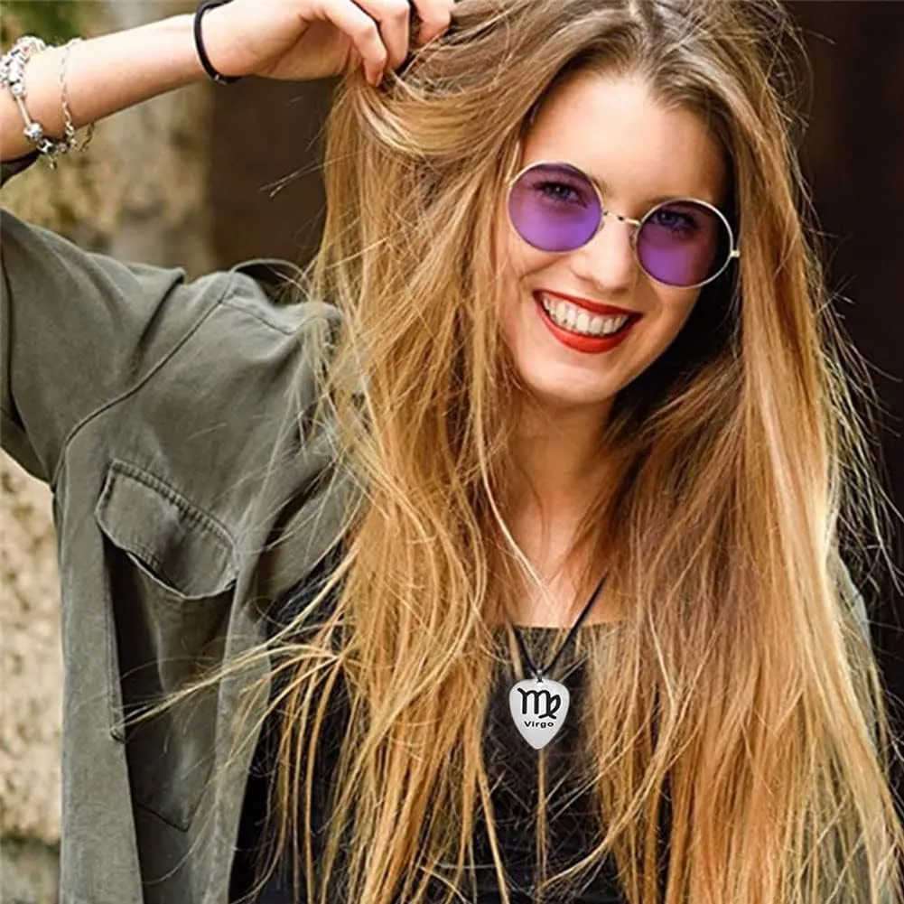 Guitar Pick Necklace for Men Women Stainless Steel Pick Constellation Zodiac Necklace Choker Music Lover Lettering Zodiac Pendant Rock Punk Jewelry Gift
