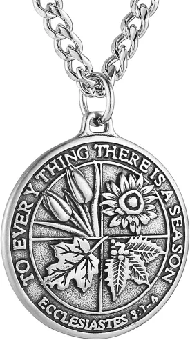 HZMAN Coin Necklace Men's Stainless Steel Necklace Pendant Retro Ecclesiastes Bible Verse Round Medal Necklace Jewelry Gift