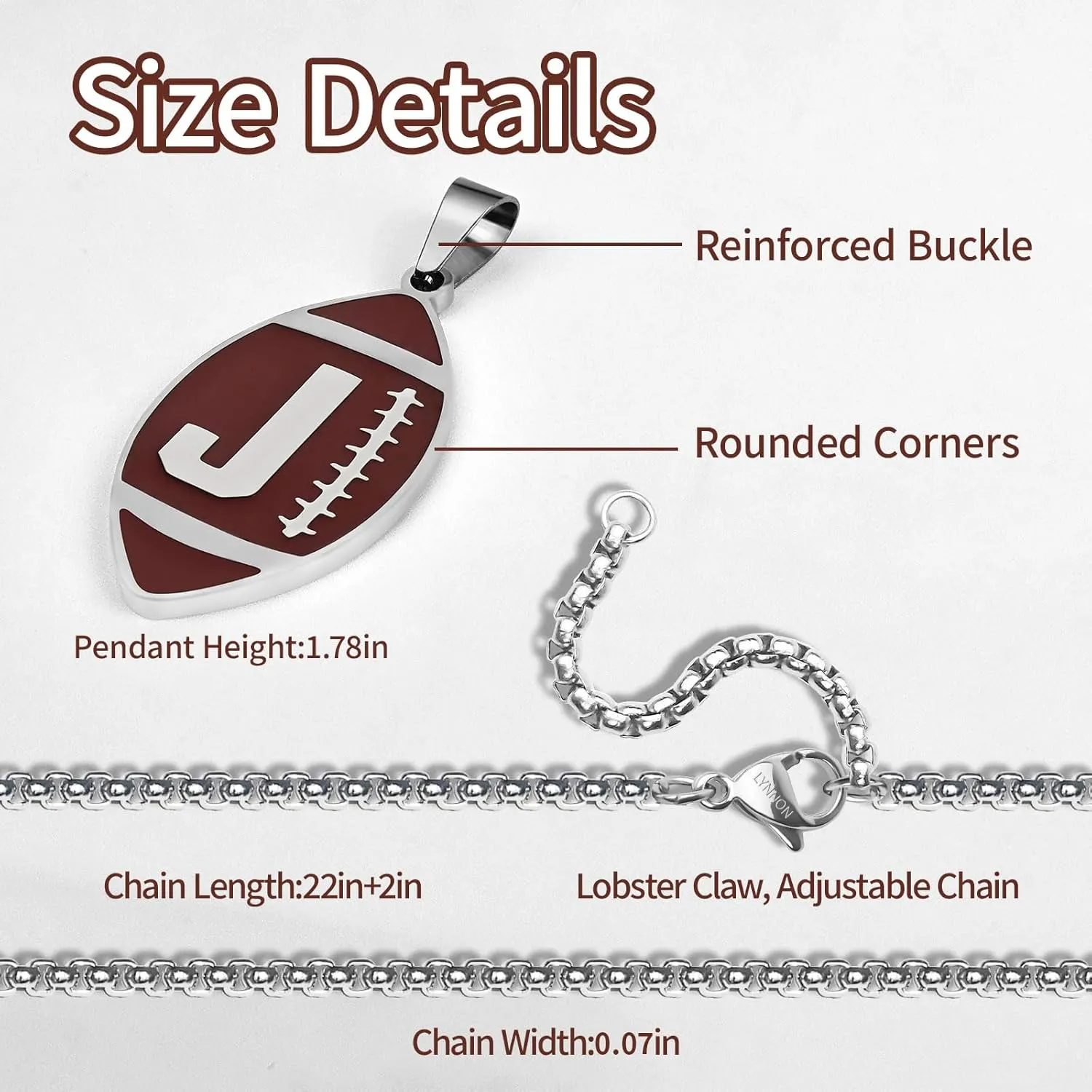 Initial A-Z Letter Football Necklace for Men Boys Sports Charm Pendant - Stainless Steel Football Chain Personalized Gifts for Team Player Athlete Lover Fans