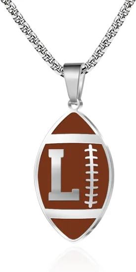 Initial A-Z Letter Football Necklace for Men Boys Sports Charm Pendant - Stainless Steel Football Chain Personalized Gifts for Team Player Athlete Lover Fans