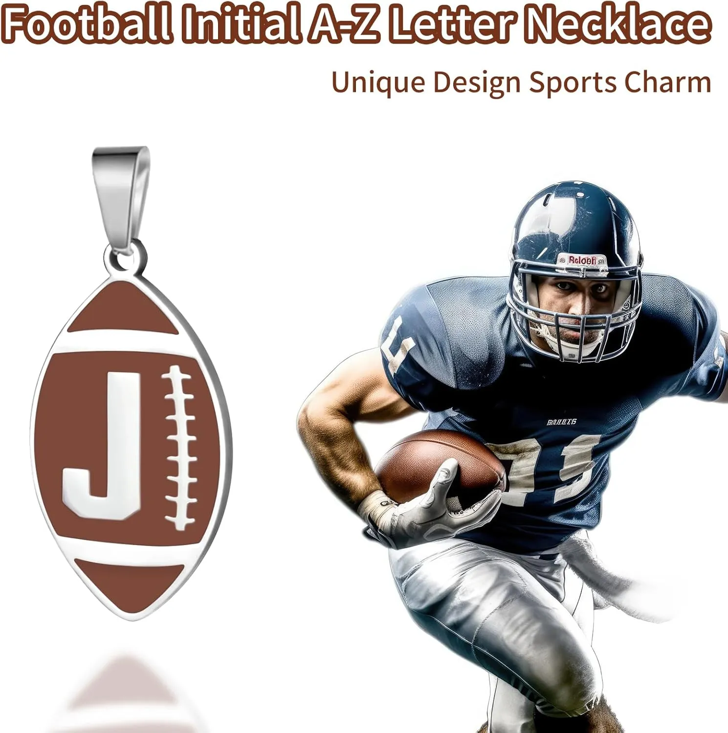 Initial A-Z Letter Football Necklace for Men Boys Sports Charm Pendant - Stainless Steel Football Chain Personalized Gifts for Team Player Athlete Lover Fans