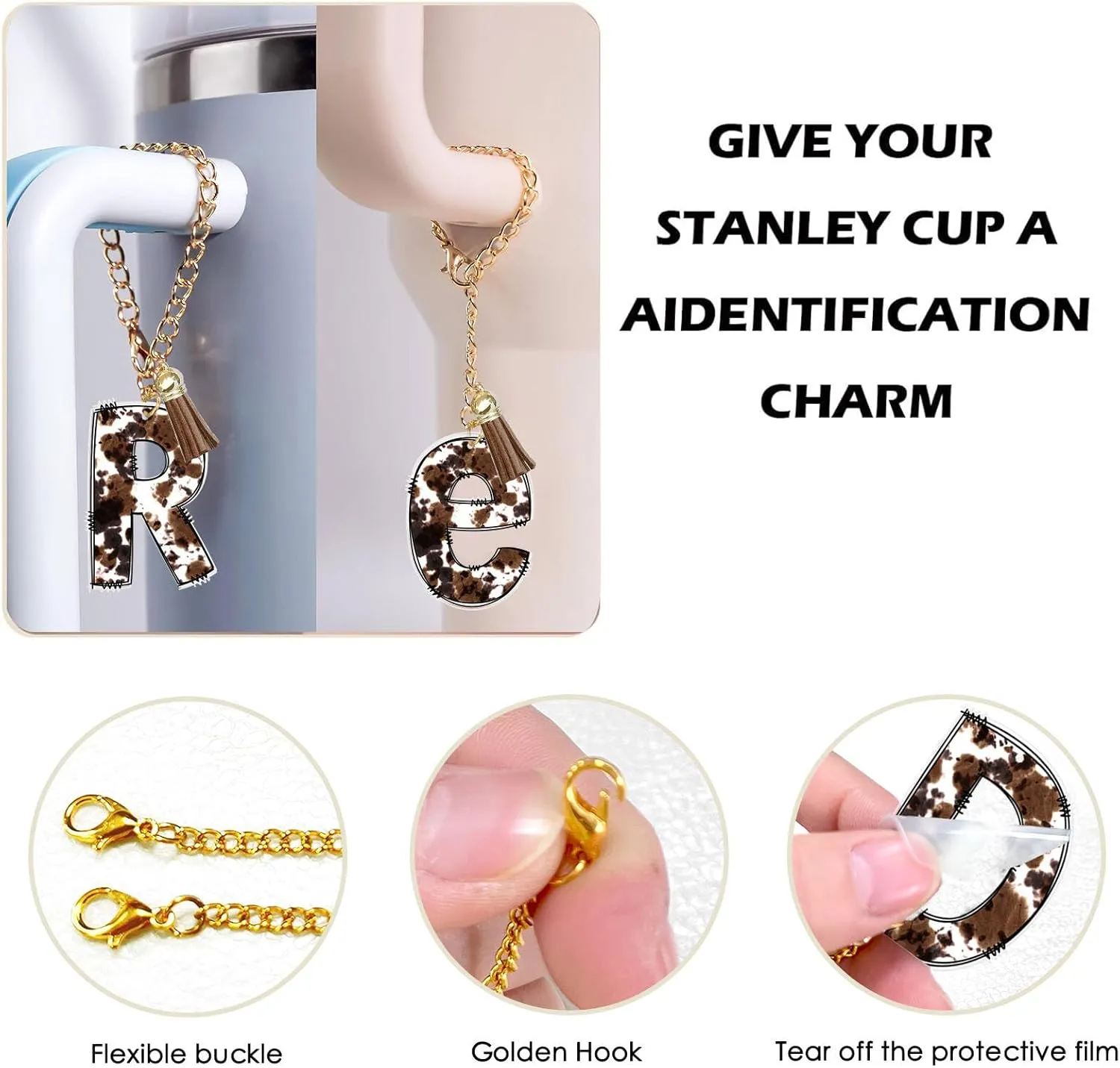 Initial A-Z Water Bottle Letter Charms for Stanley 40oz Tumbler,Personalized Stanley Cup Accessories