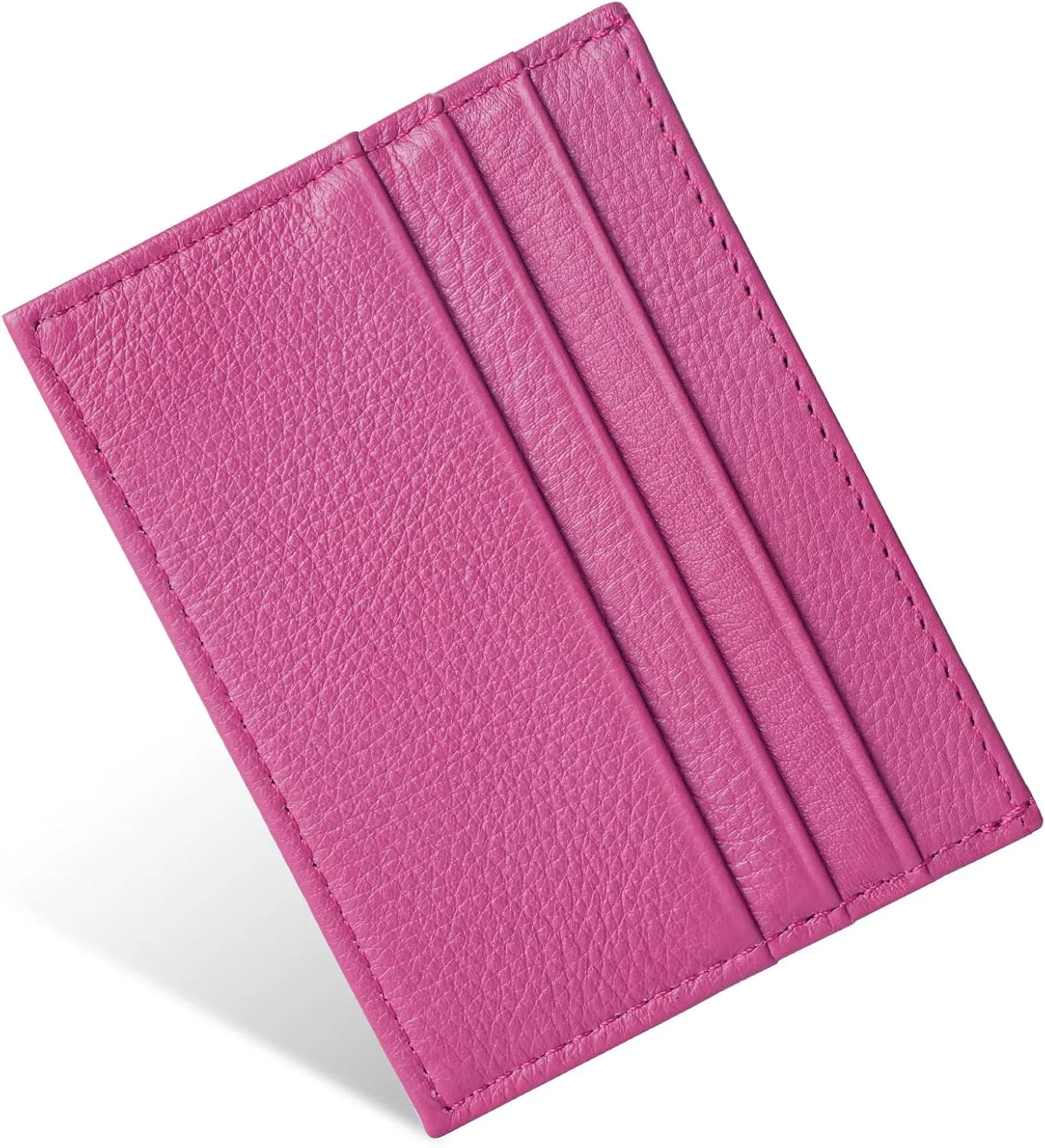 Leather Wallet, RFID Blocking Minimalist Card Holder, 6 Card Slots & 1 Pocket, Front Pocket Wallets for Men & Women (Rose Red)