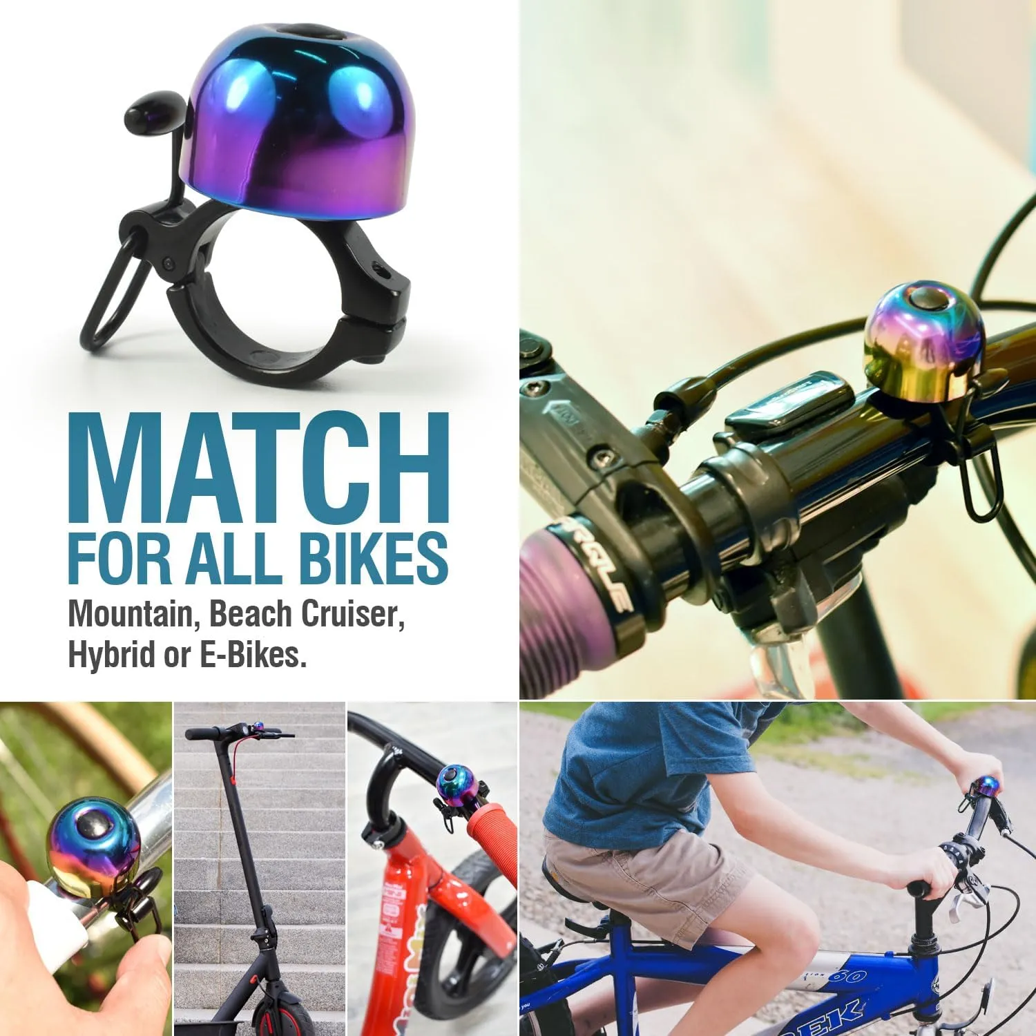 MARQUE Bike Bell for Adults & Kids  Nice, Loud, Crisp Ding Sound Bicycle Bell  Must Have Bicycle Accessories for Mountain MTB, Beach Cruisers, Commuter, Kids Bike  Easy to Install on Handlebar