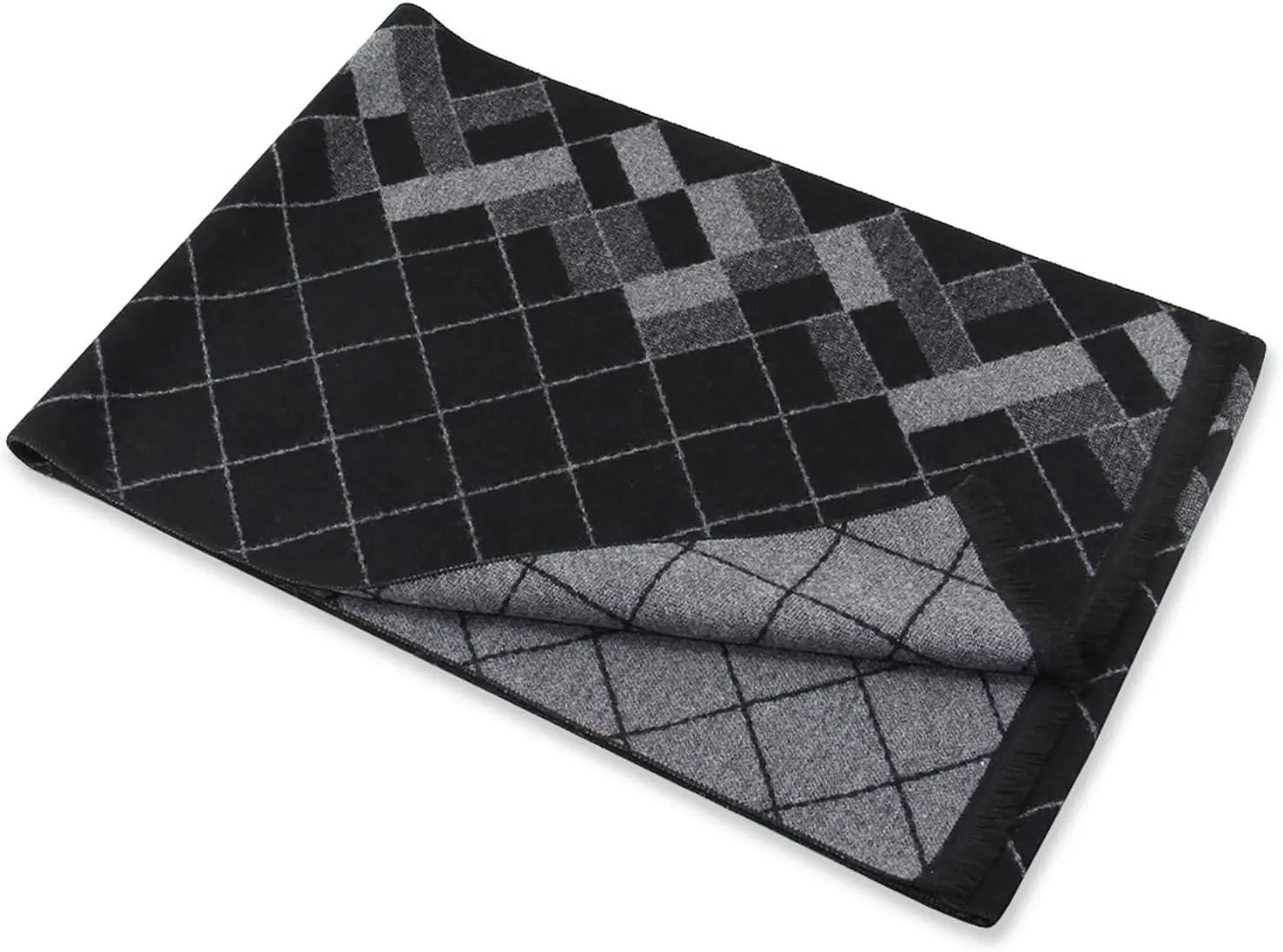 Mens Cashmere Winter Scarf Soft Warm Wool Scarves Plaid Tassel Scarf for Men