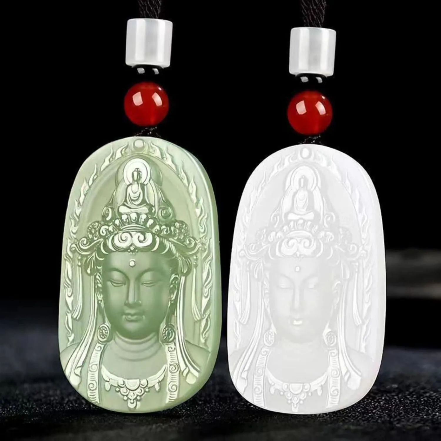 Natural Hand Carved Jade Buddha Necklace Tara Guan Yin Necklace for Men Women Quan Yin Jade Pendant Feng Shui Jewelry Protection Pendant Lucky Amulet
