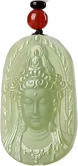 Natural Hand Carved Jade Buddha Necklace Tara Guan Yin Necklace for Men Women Quan Yin Jade Pendant Feng Shui Jewelry Protection Pendant Lucky Amulet