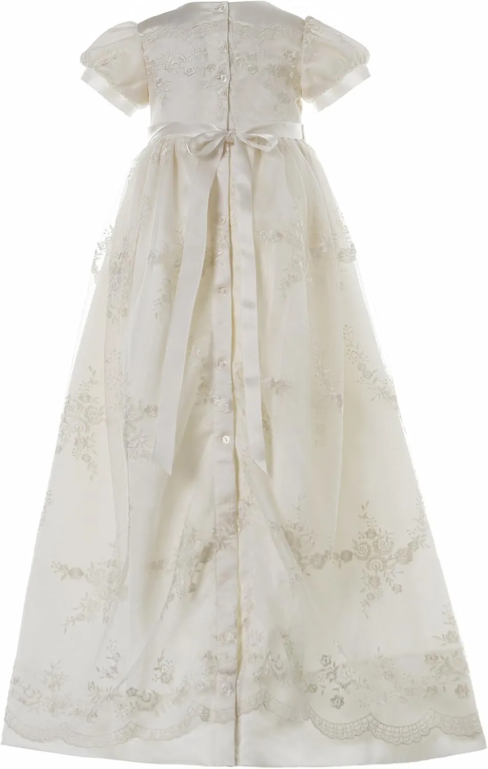 NIMBLE Baby Girls Newborn Christening Embroidered Gown Dress Outfit with Headband,0-15M