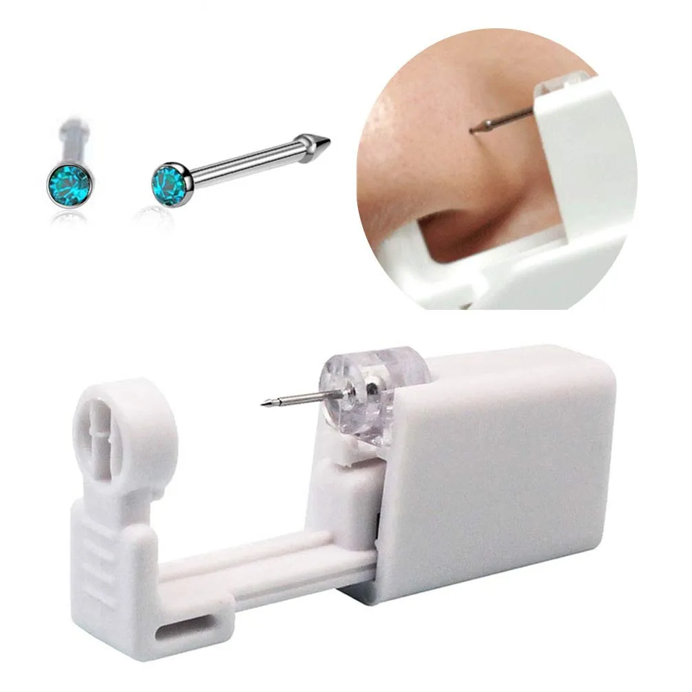 Nose Piercing Kit, Nostril Pierce Kits Nose Perforated Gun Self Nose Puncture Kits Nostril Perforated Gun Kit Tool (Blue)