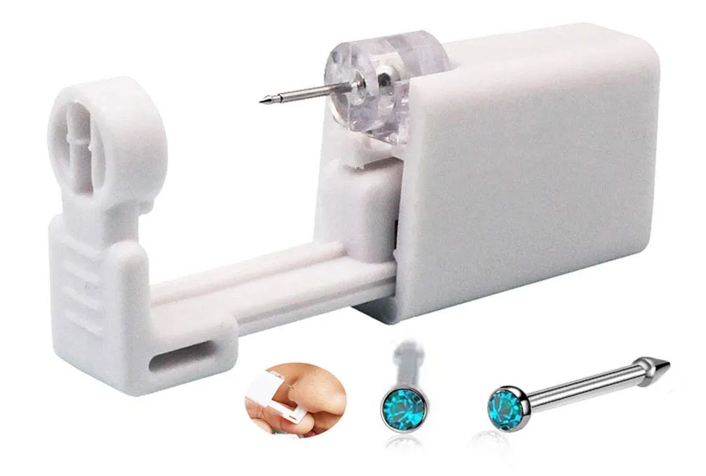 Nose Piercing Kit, Nostril Pierce Kits Nose Perforated Gun Self Nose Puncture Kits Nostril Perforated Gun Kit Tool (Blue)