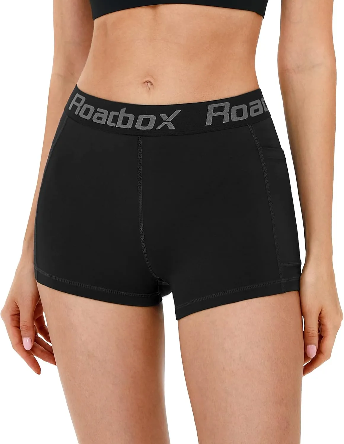Roadbox 3" Women's Volleyball Spandex Shorts with Pocket/Non-Pocket, 2/3 Pack Compression Shorts for Workout Running Gym Yoga