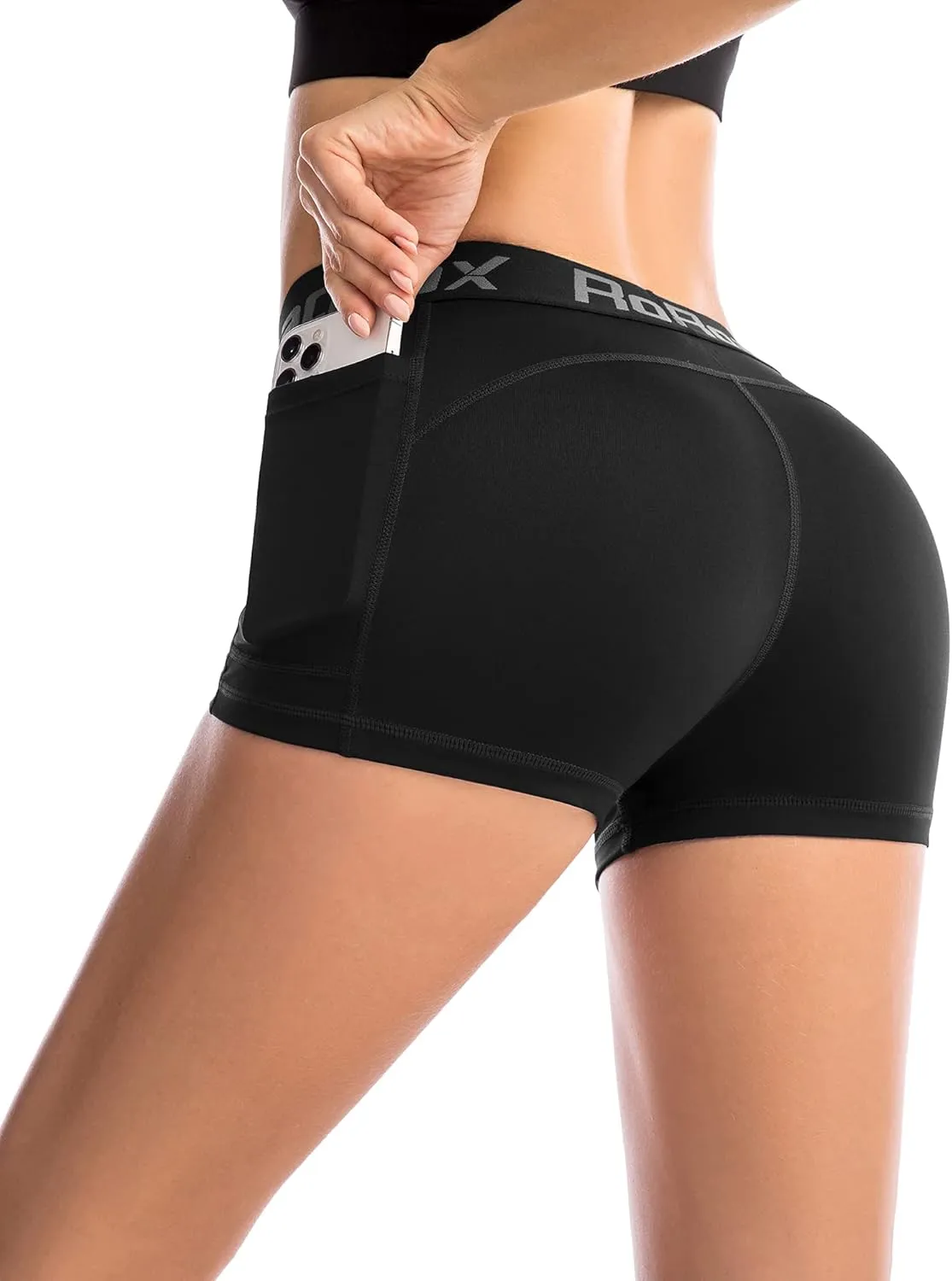Roadbox 3" Women's Volleyball Spandex Shorts with Pocket/Non-Pocket, 2/3 Pack Compression Shorts for Workout Running Gym Yoga