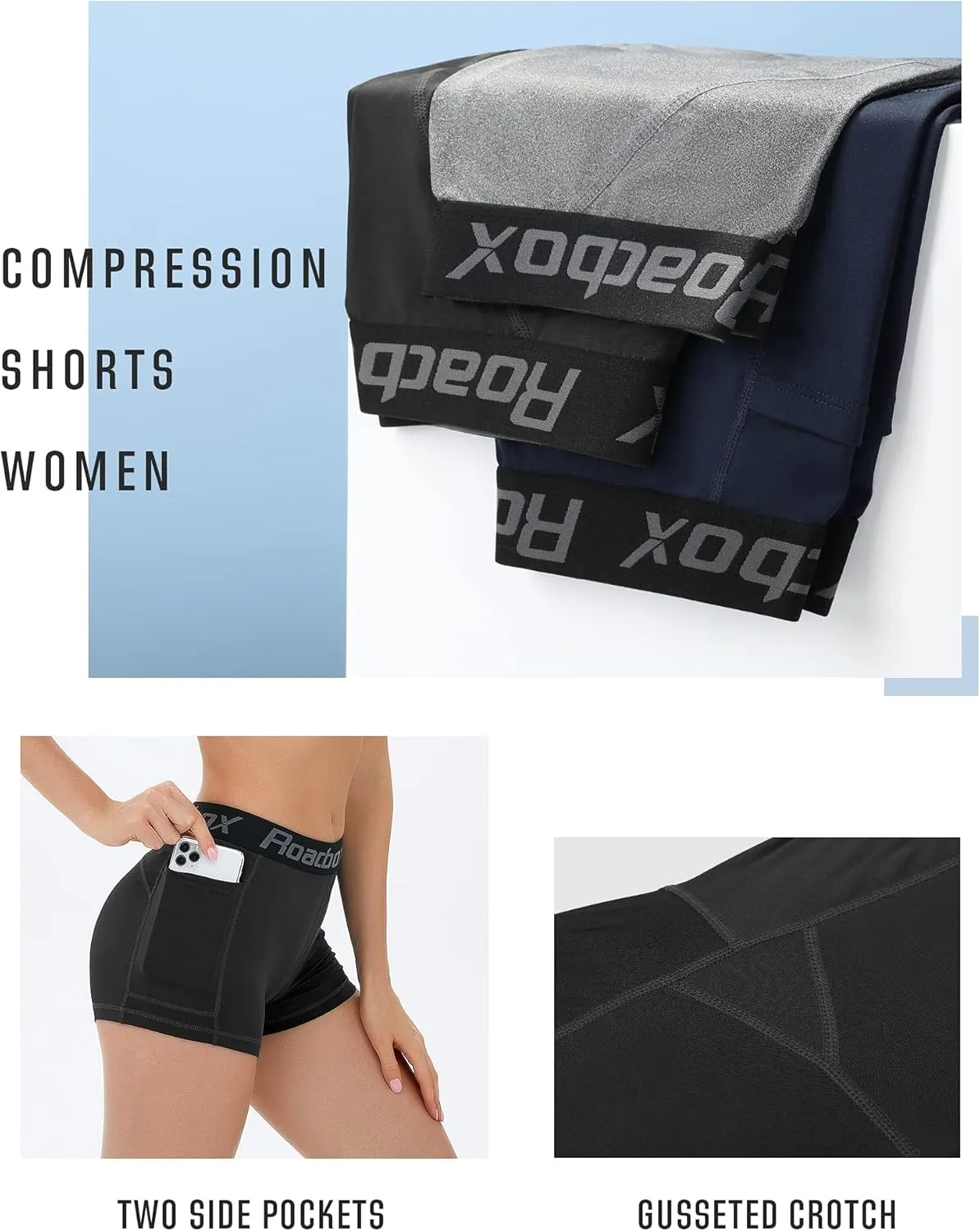 Roadbox 3" Women's Volleyball Spandex Shorts with Pocket/Non-Pocket, 2/3 Pack Compression Shorts for Workout Running Gym Yoga
