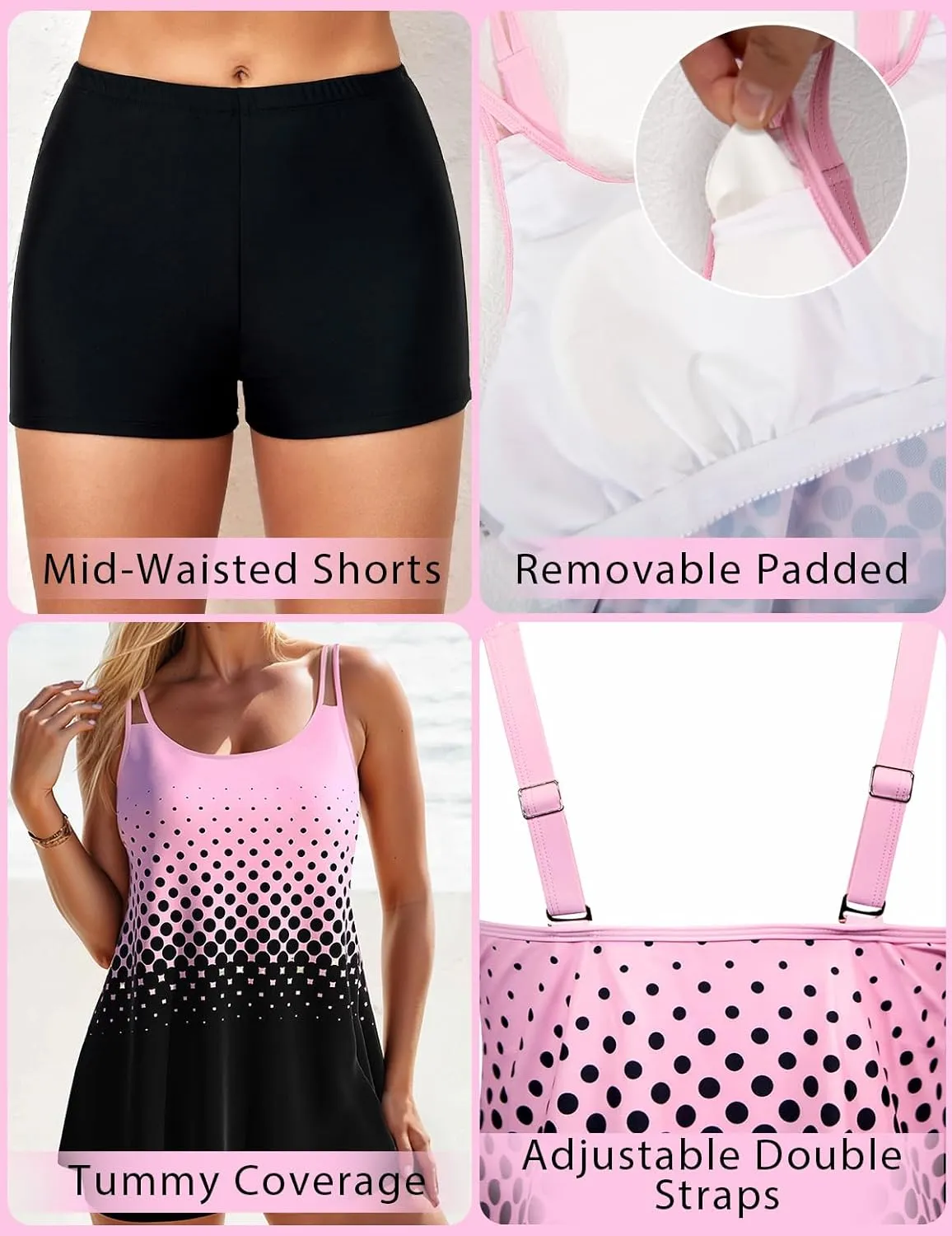 ROSEWE 2025 Tankini Swimsuits for Women, Bathing Suits with Shorts, Modest Swim Dress