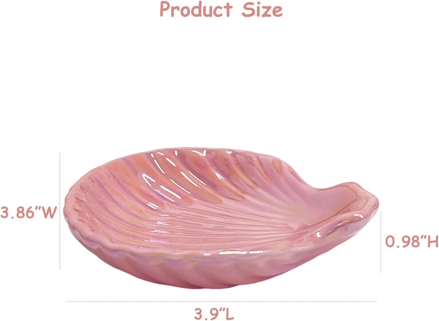 Seashell Trinket Dish Tray, Ceramic Shell Shape Ring Holder Dish, Cute Jewelry Dish Tray for Rings Earrings Necklaces Bracelet, Pink Iridescent