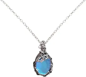Silver Plated Chain Natural Moonstone Pendant Necklace for Women, Trendy Vintage Choker Short Labradorite Pendant Necklaces Jewelry Gift for Men