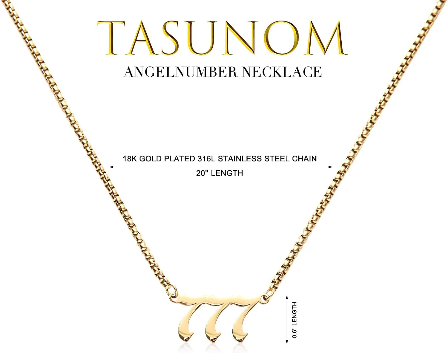 Tasunom Old English Angel & Number Necklace Numerology Jewelry for Men 18K Gold Plated Stainless Steel Graduation Gifts 22"