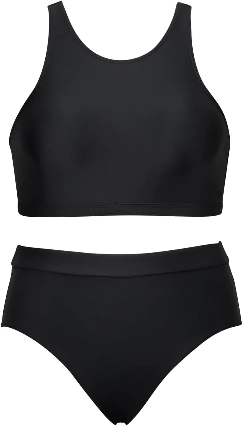 Tempt Me Women High Waisted Bikini Two Piece Swimsuits High Neck Crop Top Racerback Sporty Bathing Suits for Teen Girls