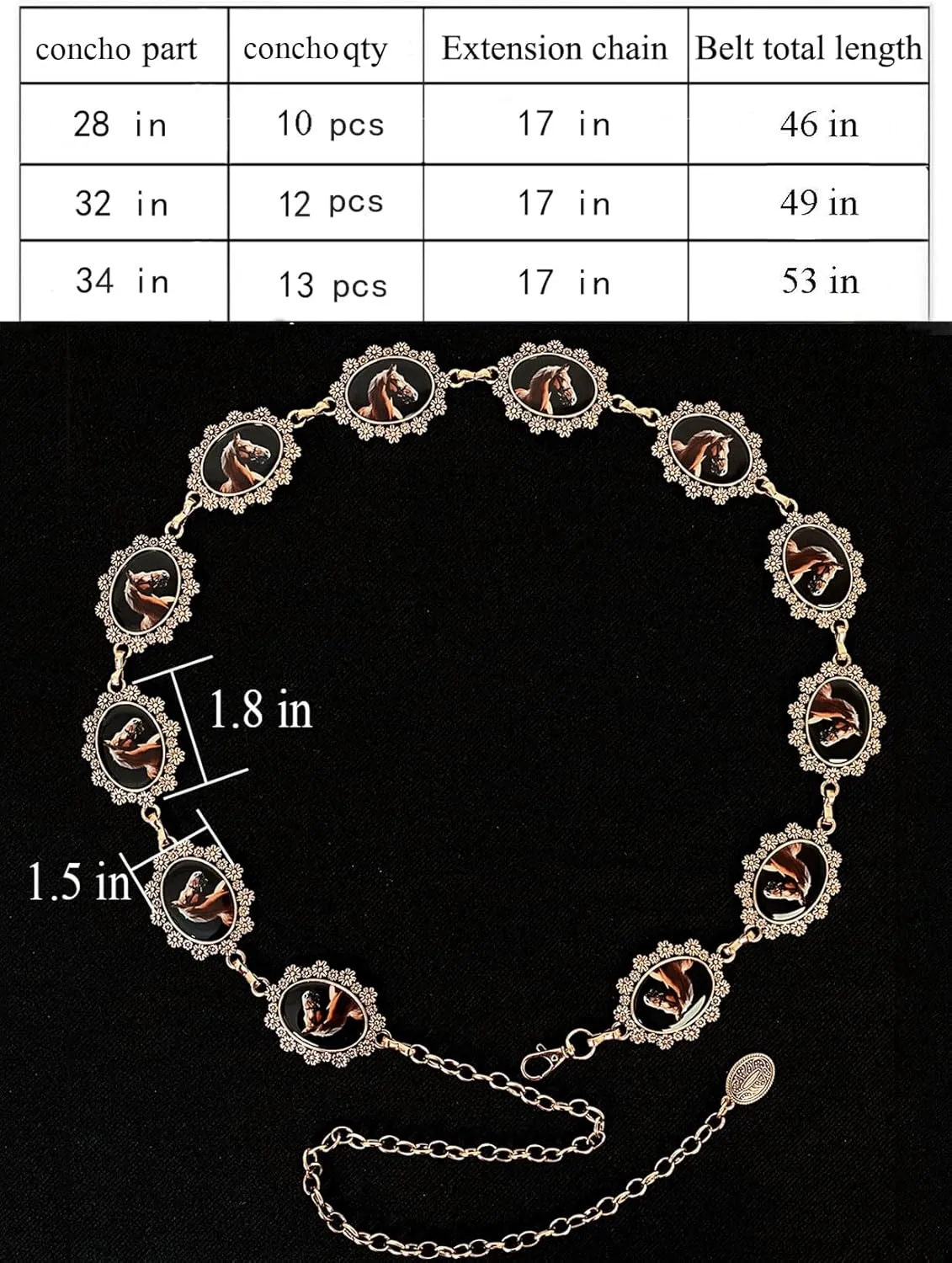 TOPACC Cowgirl Belts for Women Western Chain Belt Metal Concho Belt for Dresses Jeans Country Concert Outfit