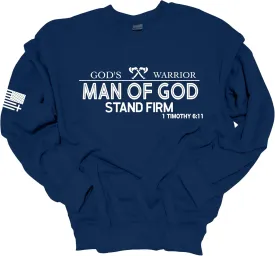 Trenz Shirt Company God's Warrior Man of God Stand Firm Bible Scripture Mens Christian Jesus Cross Crewneck Sweatshirt