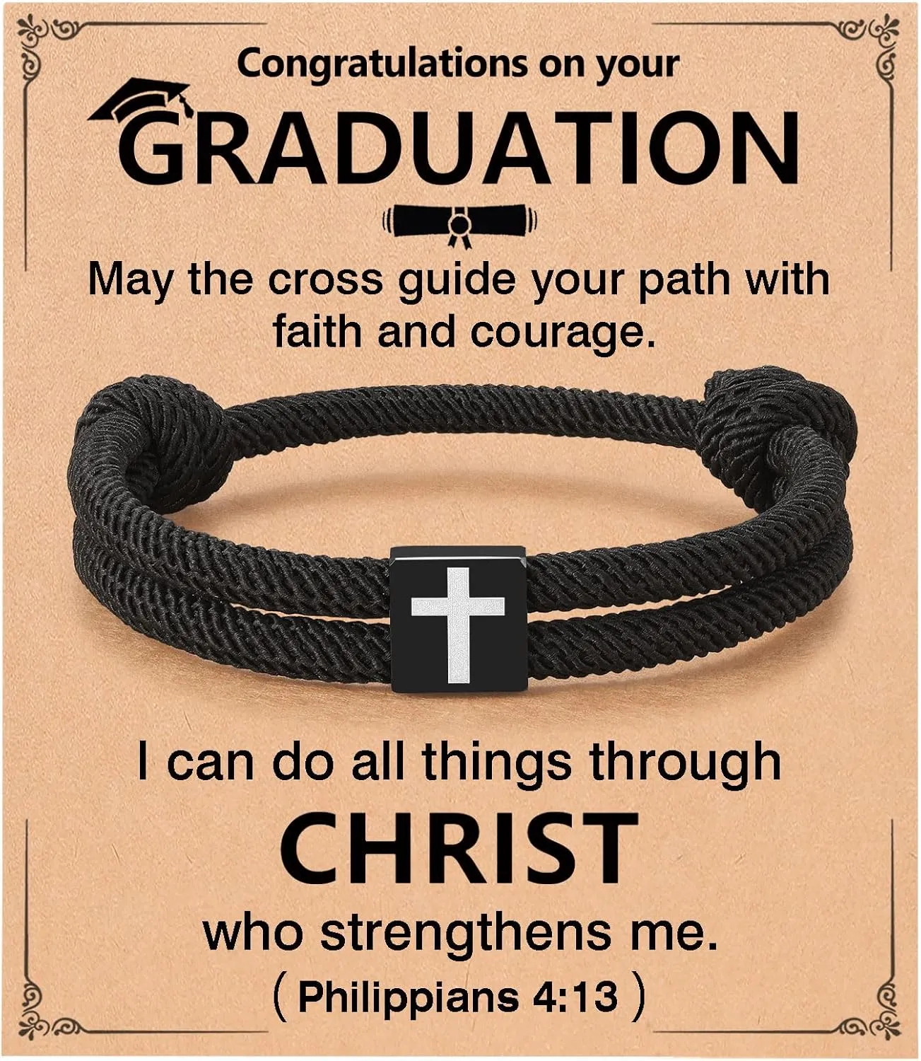 UNGENT THEM Bible Verses Happy Graduation Gifts Adjustable Braided Rope Cross Bracelet for Men Boys