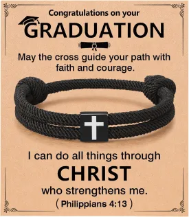 UNGENT THEM Bible Verses Happy Graduation Gifts Adjustable Braided Rope Cross Bracelet for Men Boys