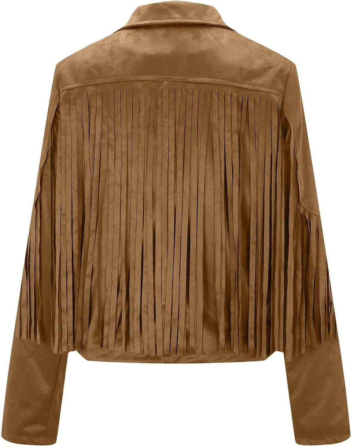 Women's Leather Jacket Faux Suede Fringe Jacket Long Sleeve Lapel Vintage Coats Open Front Tassel Cardigan