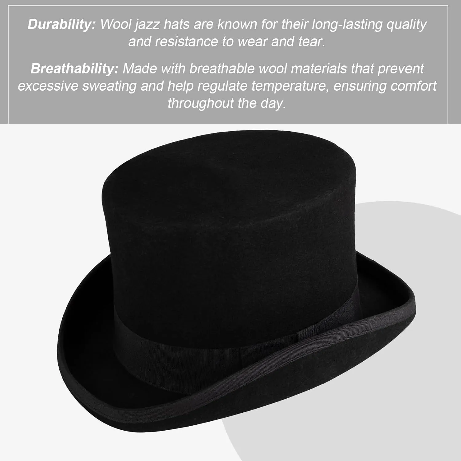 Wool Felt Top Hat Victorian Mad Hatter 6" Magic Hat Gentlemen Performing Jazz Caps Rock Hat for Men Women Gift