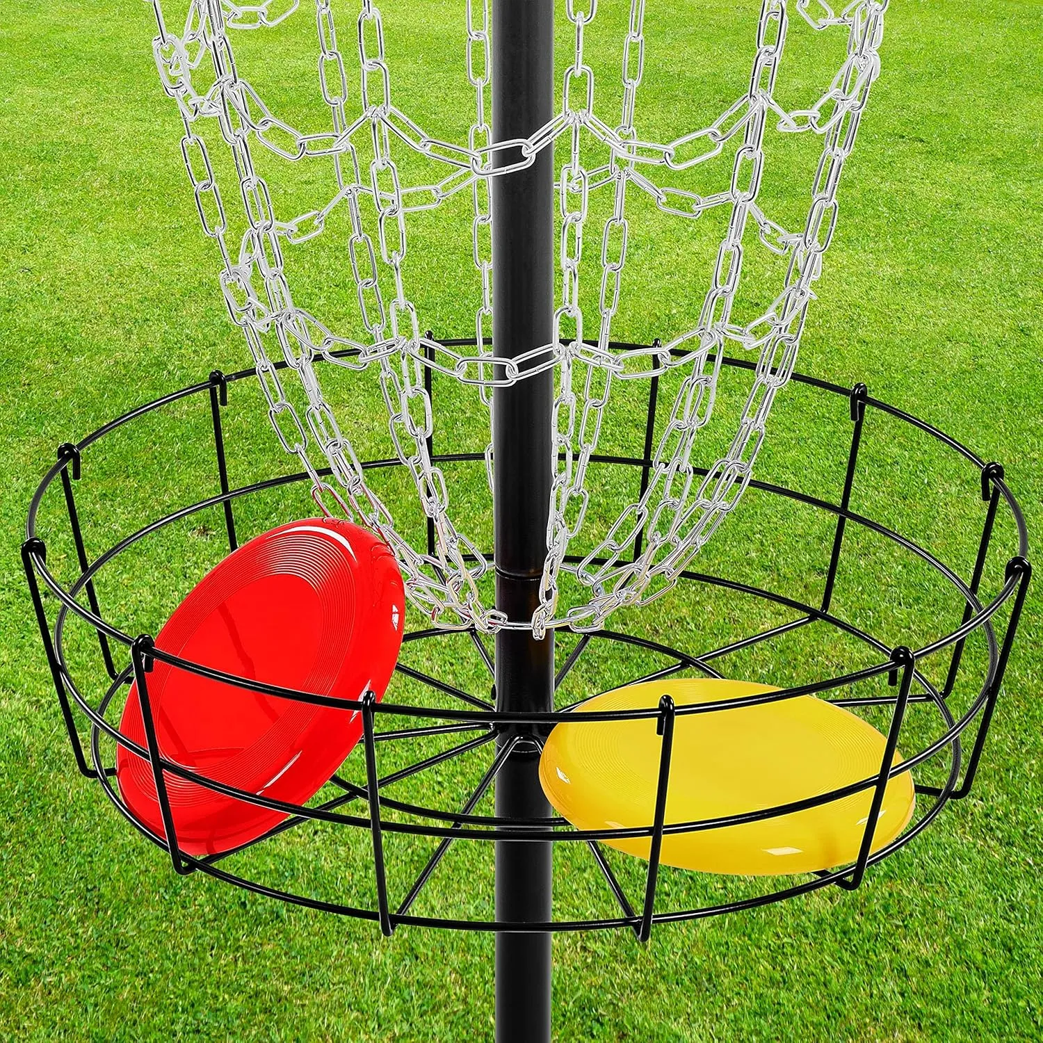 Yaheetech Portable Disc Golf Basket Target Disc Sports 12-Chain Practice Disc Golf Target Steel Hole Disc Golf Goals Catcher Indoor & Outdoor, Blue/Red/Orange/Black