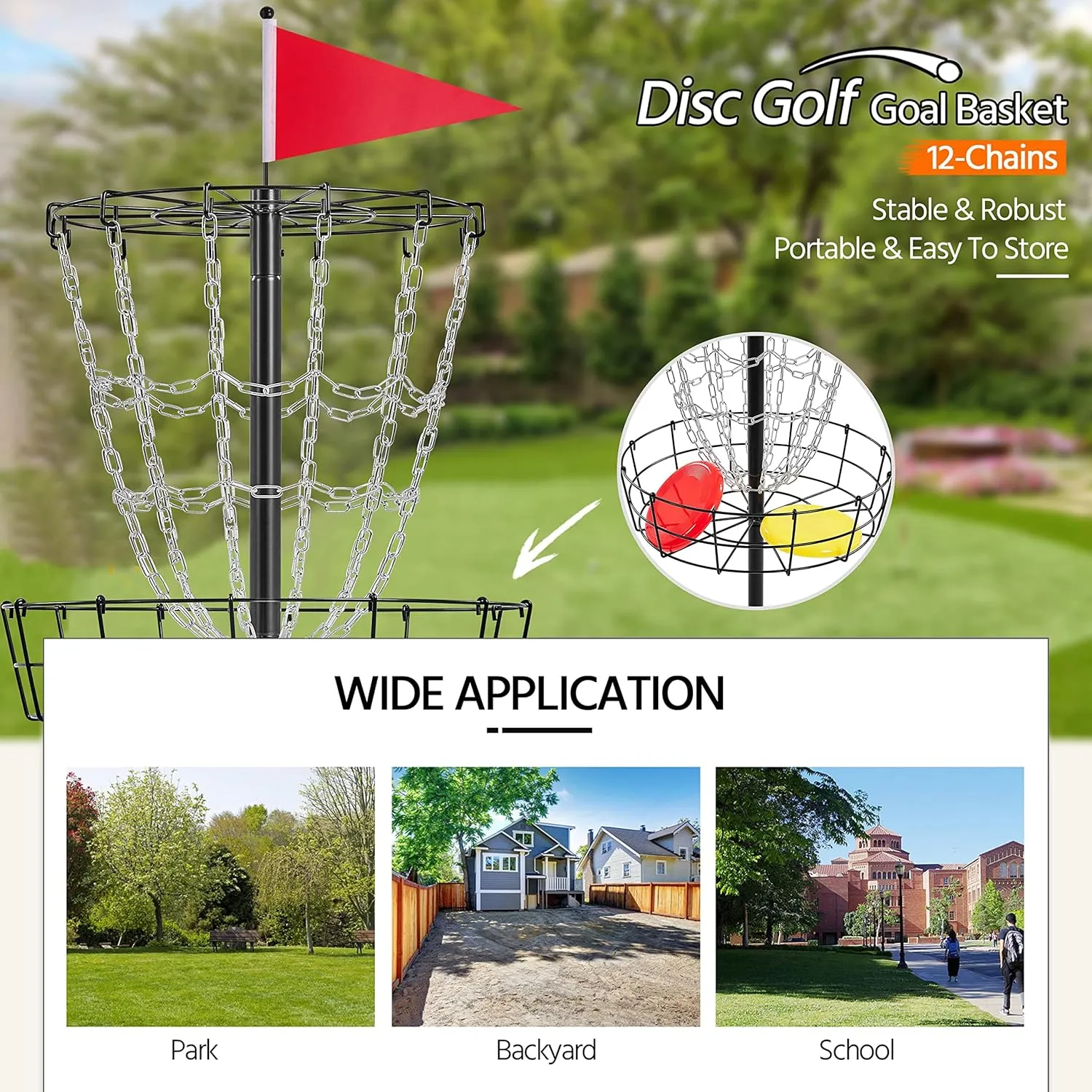 Yaheetech Portable Disc Golf Basket Target Disc Sports 12-Chain Practice Disc Golf Target Steel Hole Disc Golf Goals Catcher Indoor & Outdoor, Blue/Red/Orange/Black