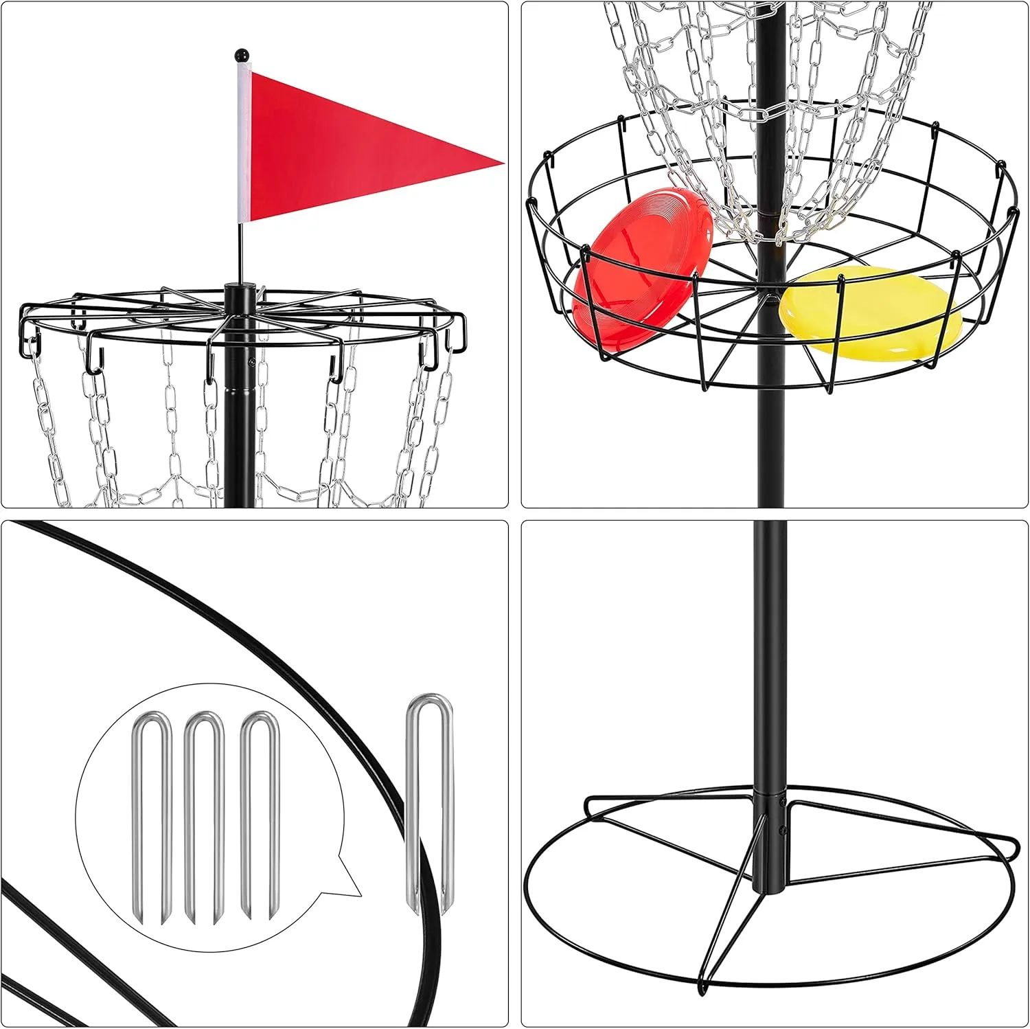 Yaheetech Portable Disc Golf Basket Target Disc Sports 12-Chain Practice Disc Golf Target Steel Hole Disc Golf Goals Catcher Indoor & Outdoor, Blue/Red/Orange/Black