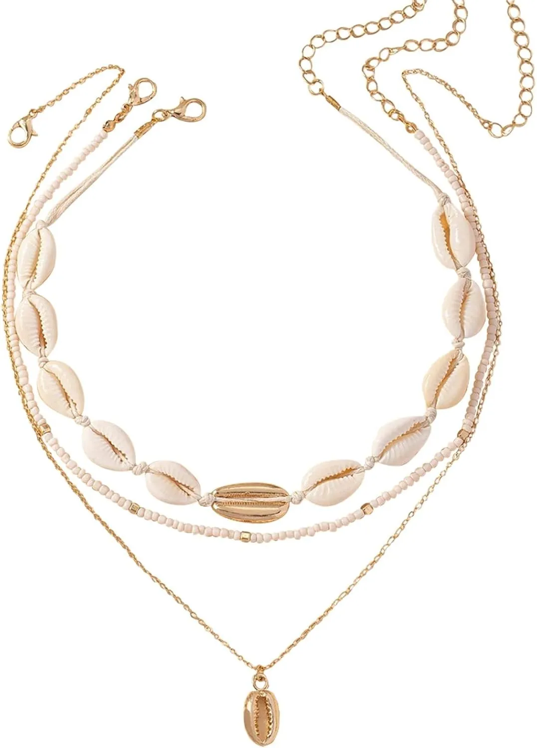 YANCHUN Shell Necklace Beach Jewelry for Women Sea Shell Necklace Layered Gold Shell Charm Necklaces Summer Outfits fwomen Beach Fashion 2025