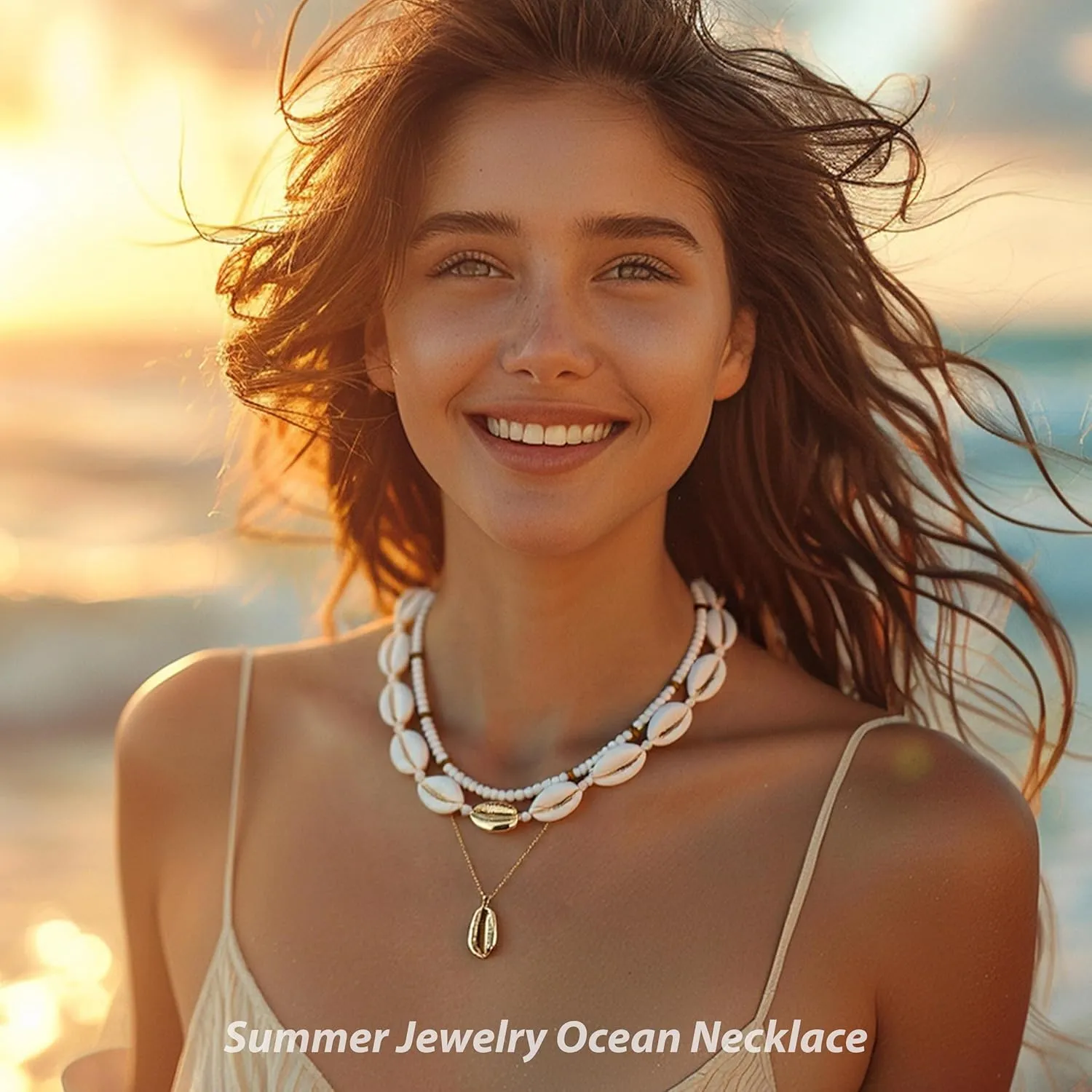 YANCHUN Shell Necklace Beach Jewelry for Women Sea Shell Necklace Layered Gold Shell Charm Necklaces Summer Outfits fwomen Beach Fashion 2025